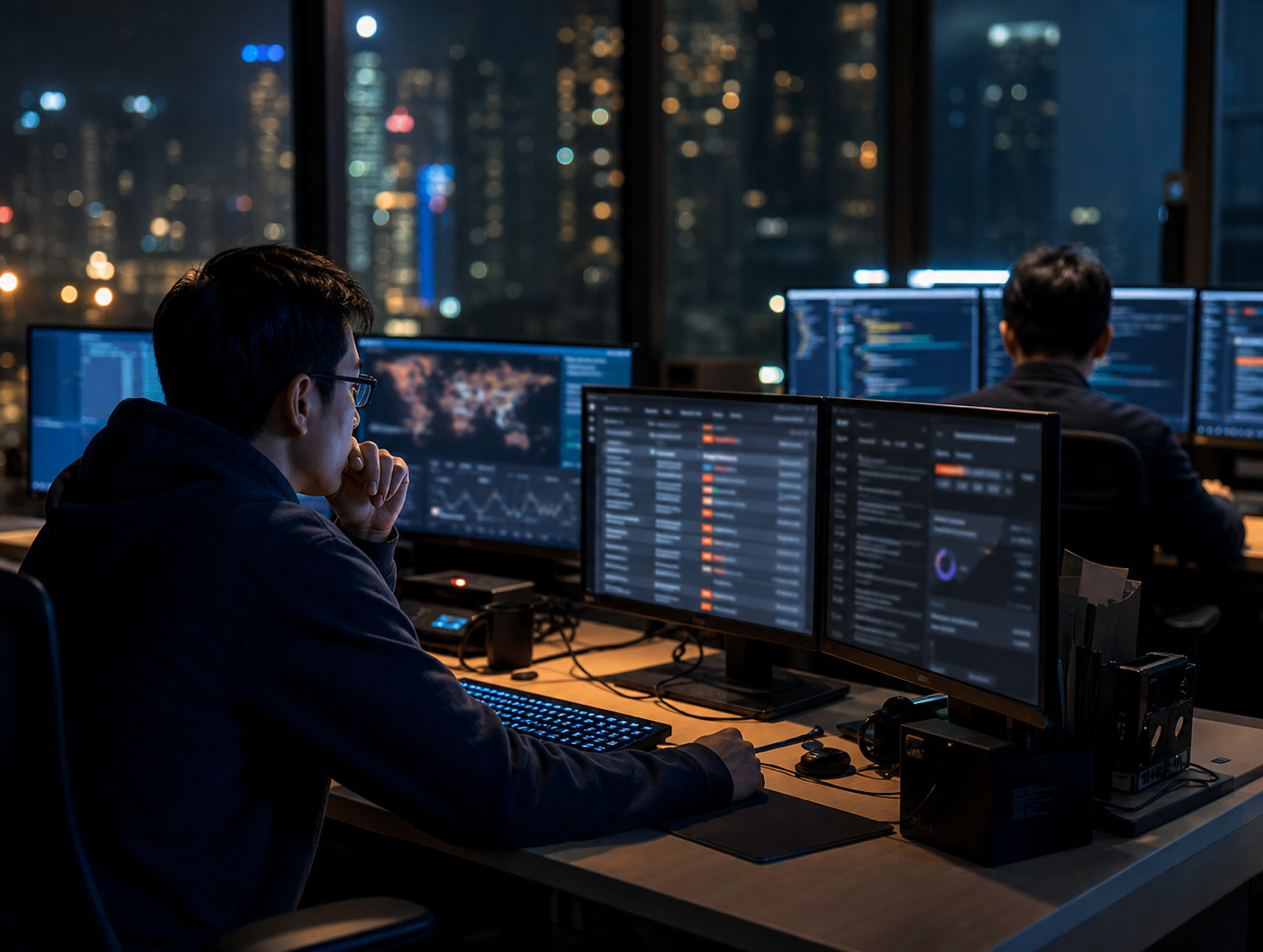Night security operations center monitoring vulnerability and patch status