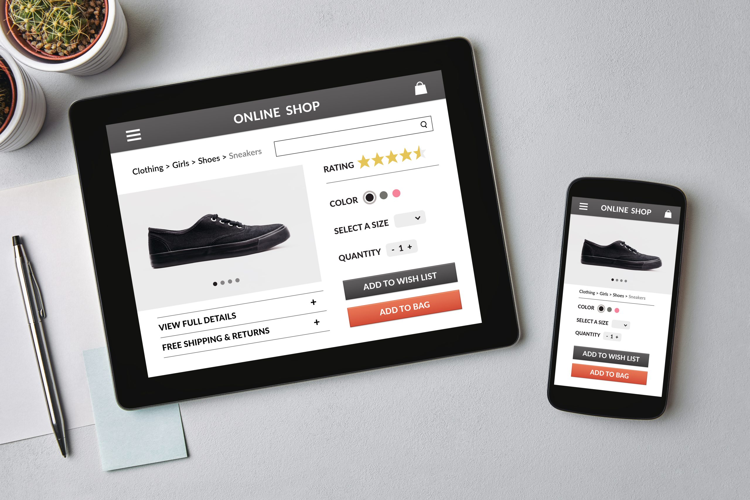 Online,Shop,Concept,On,Tablet,And,Smartphone,Screen,Over,Gray