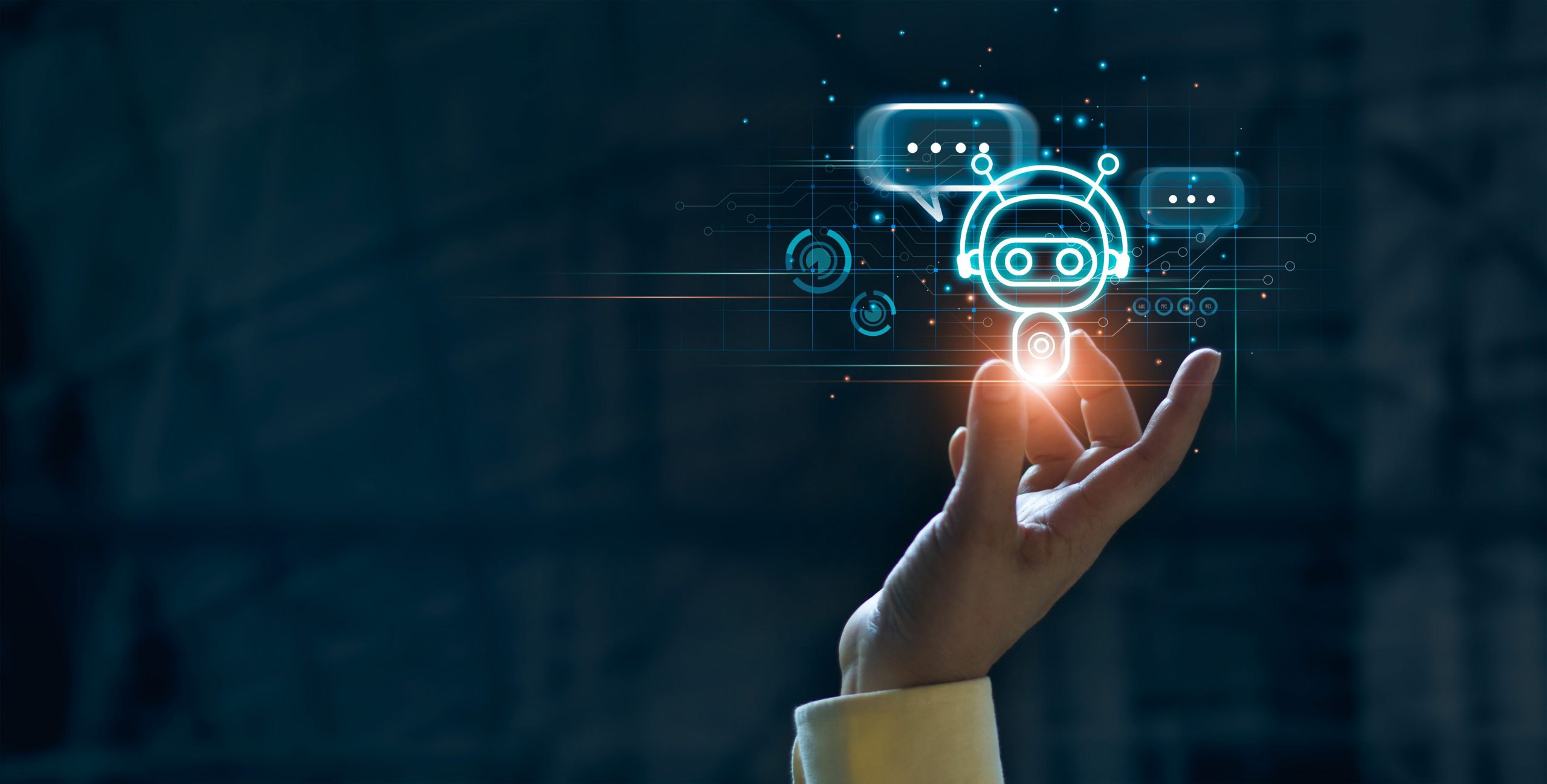 Hand,Touching,Digital,Chatbot,For,Provide,Access,To,Information,And