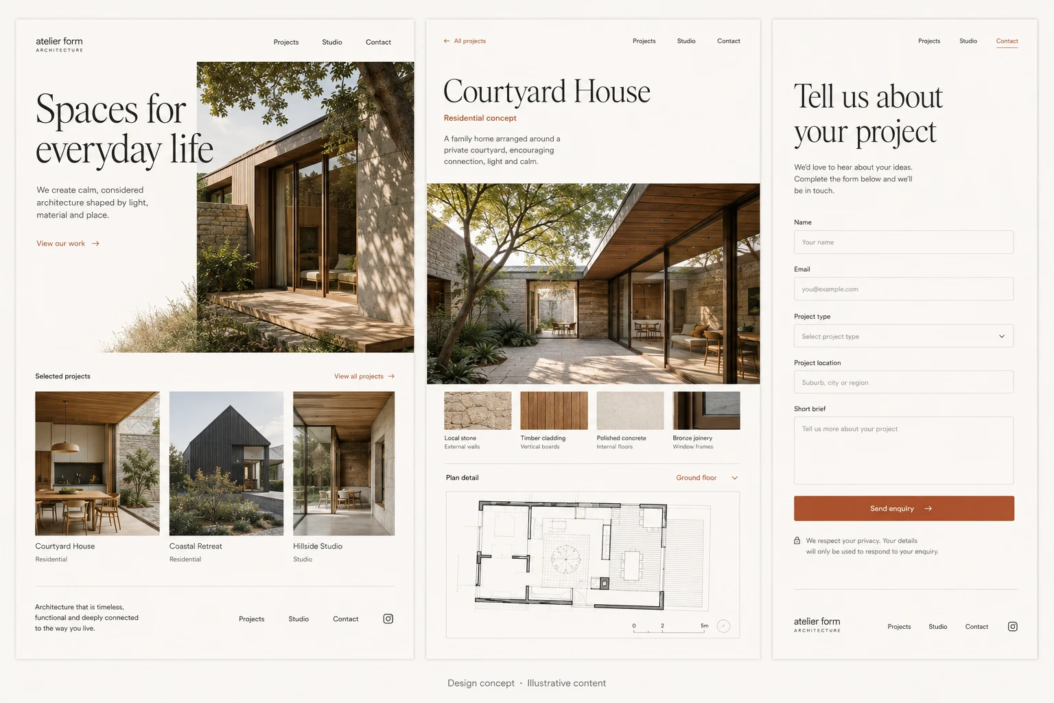 Architecture studio — Editorial website · Projects & enquiries