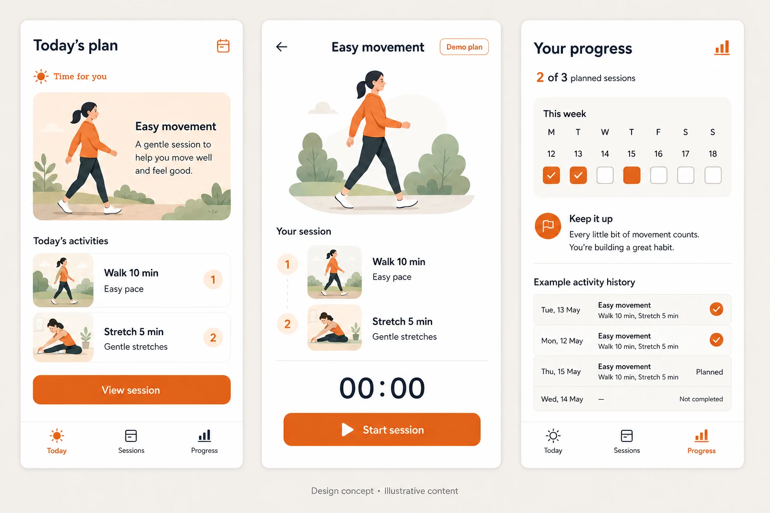 Fitness coaching app — Active mobile design · Workouts & progress