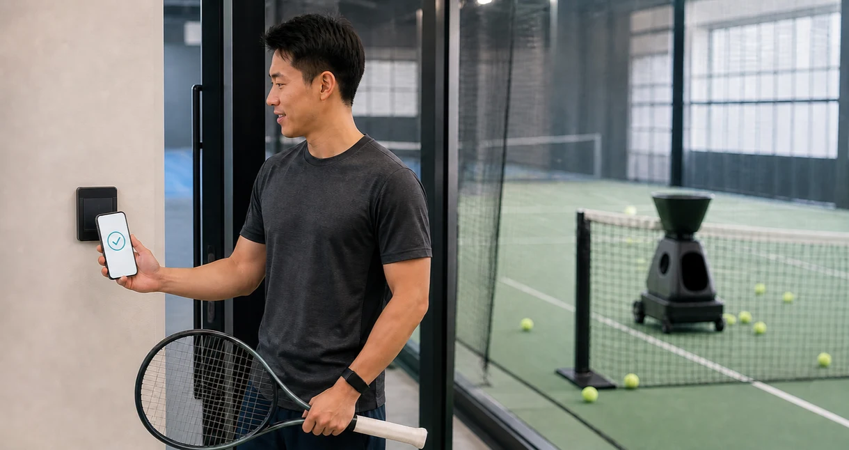 Self-service tennis practice booking and access system